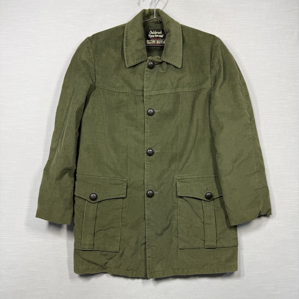 Vintage Sears Oakbrook Sportswear Corduroy Jacket Small Green Lined Flap Pockets